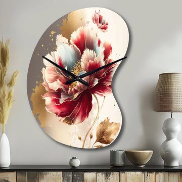 Bold Red Floral Design II - Asymmetric Metal Wall Clock